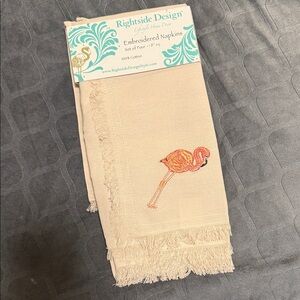 Cream Embroidered Pink Flamingo 100% Cotton Napkins Set
